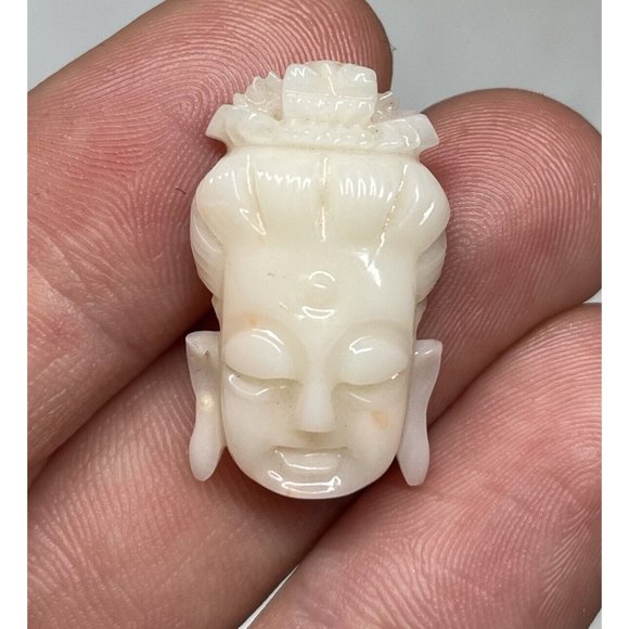 1" Antique Hand Carved Angel Coral Buddha Face Boddhisatva Chinese Pendant Head - Picture 11 of 14